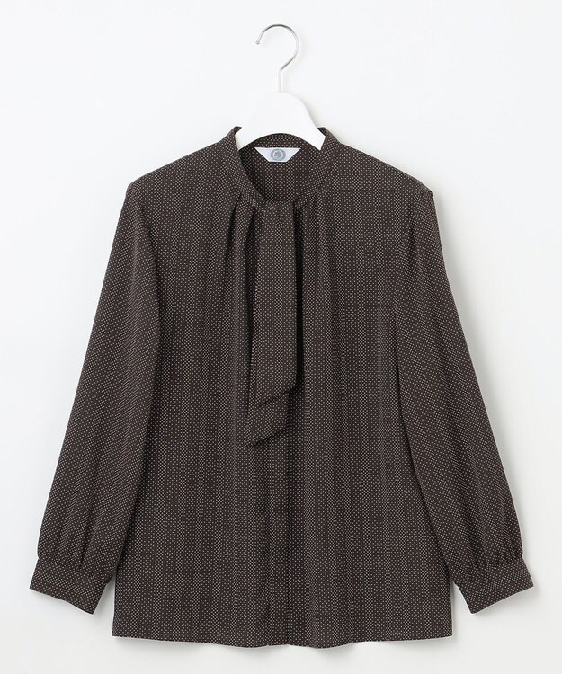J.PRESS LADIES S 【洗える】ドットデシンプリント ボウタイ バンドカラー ブラウス ダークブラウン系
