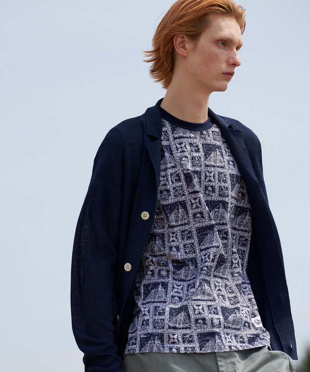 J.PRESS MEN Reyn spooner×J.PRESS 総柄クルーネック ポケットTシャツ ネイビー系5