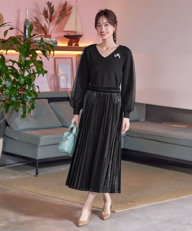 Tiaclasse 【安田美沙子さん着用】ベロアプリーツスカート ブラック