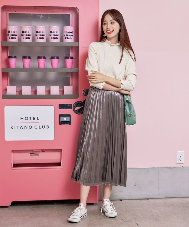 Tiaclasse 【安田美沙子さん着用】ベロアプリーツスカート グレージュ