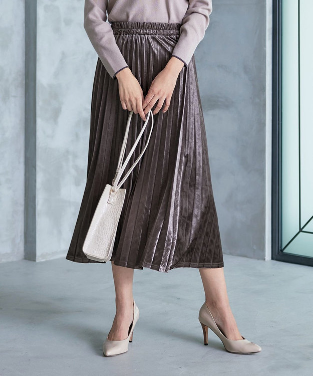 Tiaclasse 【安田美沙子さん着用】ベロアプリーツスカート モカ