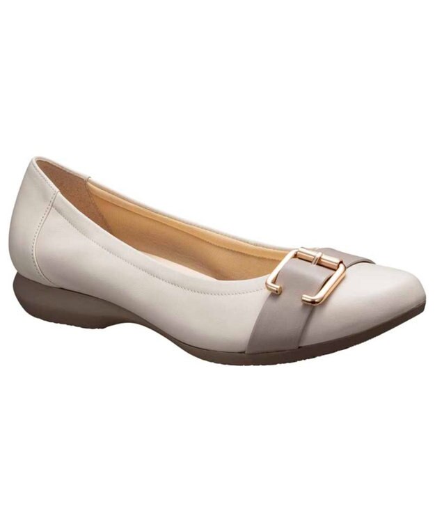 REGAL FOOT COMMUNITY 【ビューフィット】A71Y バックルベルト フラットパンプス アイボリーグレー