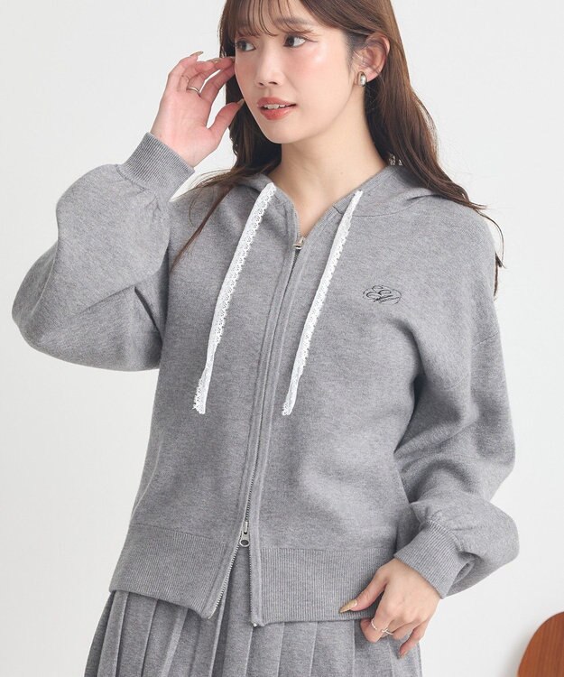 earth music&ecology レースコードダブルジップニットパーカー Gray