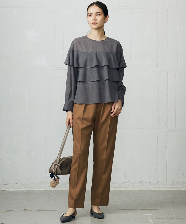 自由区 L 【カタログ掲載】TWハイツイストビエラフリル ブラウス TOPグレー