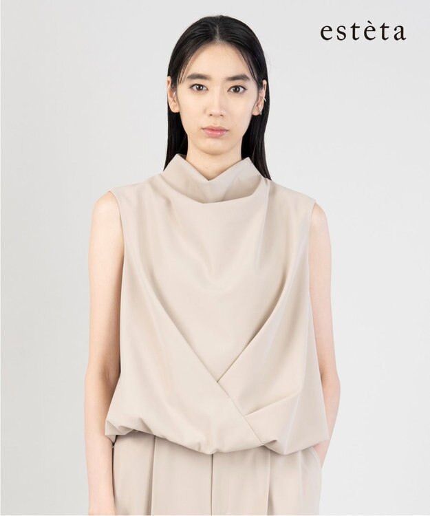 23区 L 【エステータ】コットンダブルクロス ノースリーブブラウス グレージュ系