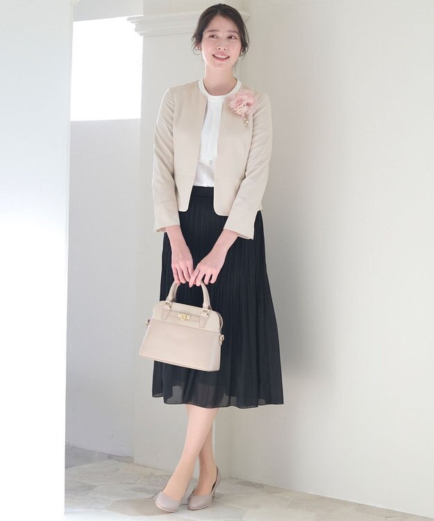 ANY SIS 【セットアップ対応】セレモニーダブルクロス ノーカラー ジャケット ベージュ