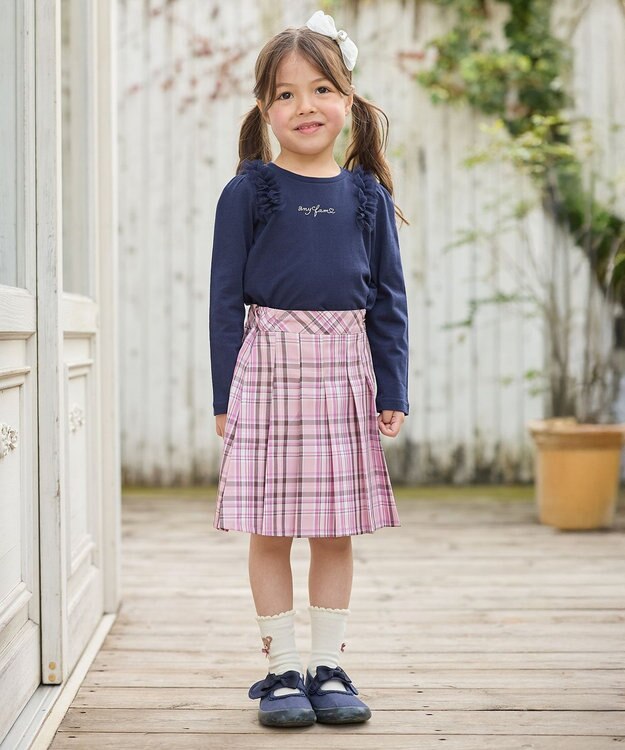 ANY KIDS チュールフリル 長袖Tシャツ ネイビー