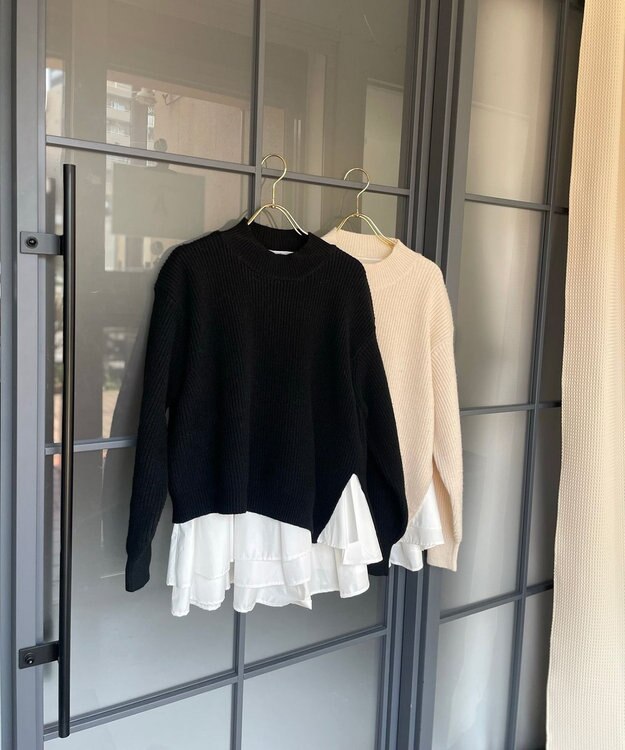 Feroux 【洗える】ラッフルレイヤード ニット ブラック系