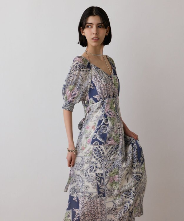 GRACE CONTINENTAL スカーフプリントドレス ネイビー