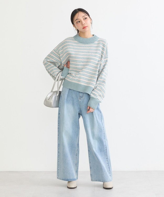 earth music&ecology マルチボーダーベロアモールプルオーバー Mint