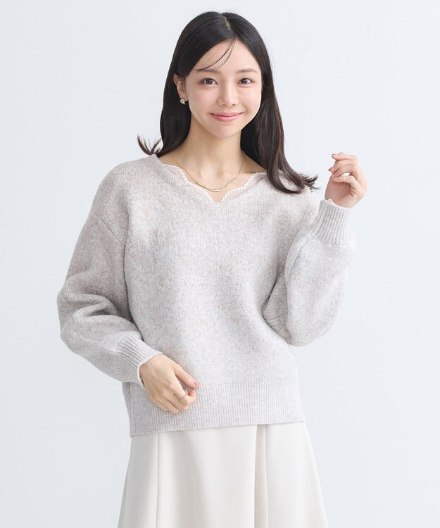 earth music&ecology ラメグラデーションニットプルオーバー Beige