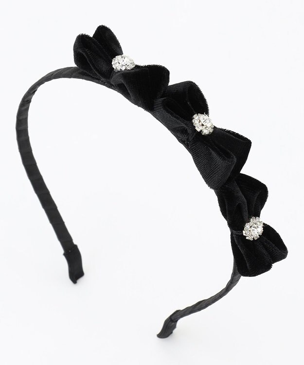 ANY KIDS ベロアリボン×ビジュー付きカチューシャ ブラック