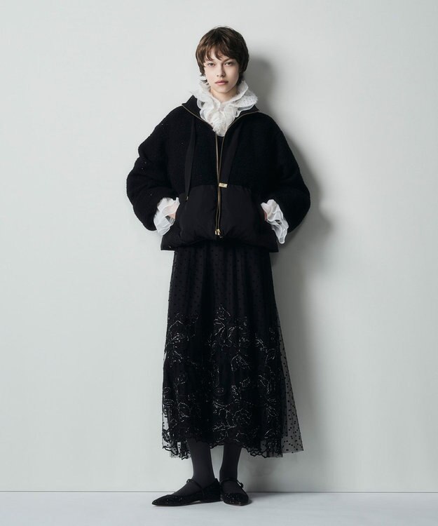 GRACE CONTINENTAL ツイードコンビパフィーブルゾン ブラック