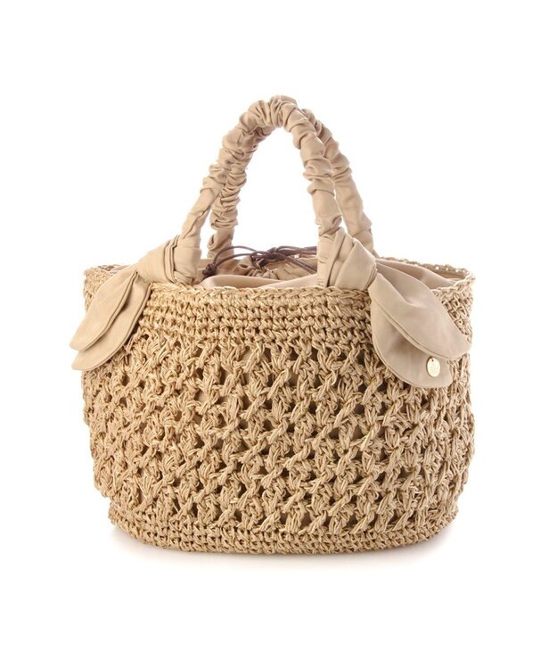 UNBILLION カシュカシュ cachecache / 下がりリボン柄編みトート ベージュ
