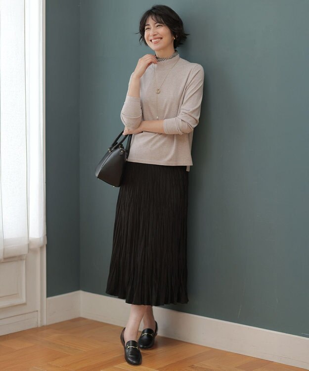 J.PRESS LADIES ライトマイクロスエード プリーツ スカート ブラック系