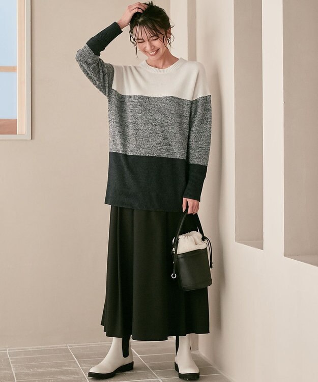 23区 【洗える】ウールブレンドストレッチ フレアスカート ブラック系