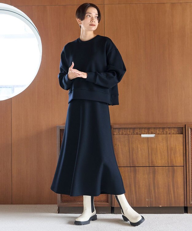 UNFILO L 【WEB限定】BEAUTY FORM JERSEY サイドZIP クロップドプルオーバー ネイビー