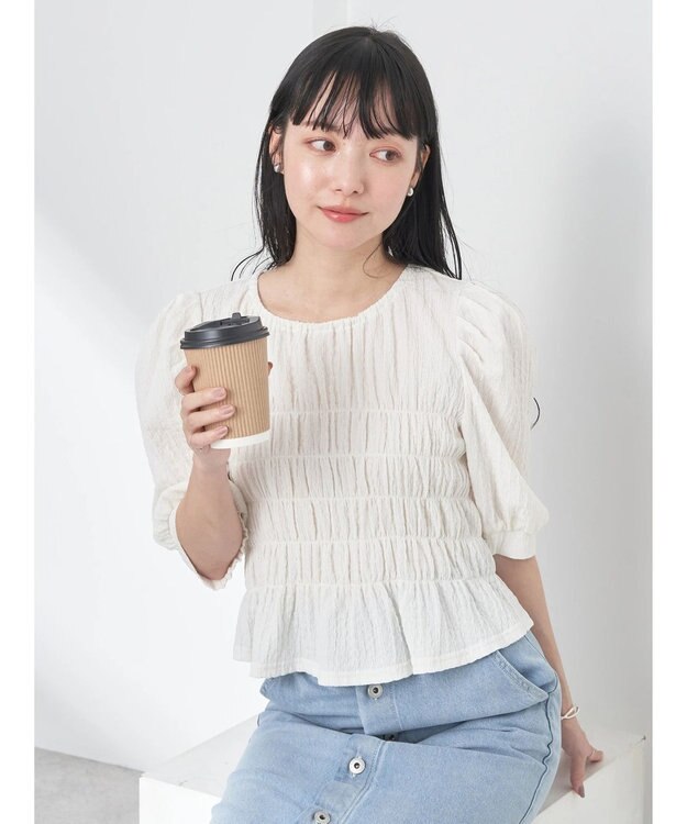 earth music&ecology ポコポコシャーリングトップス White