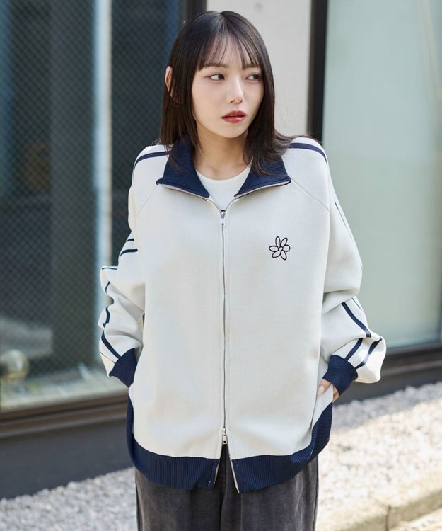 WEGO 【ユニセックス着用ITEM】ライントラックニットジャケット ホワイト