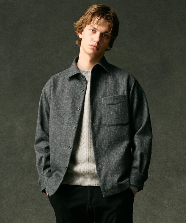 JOSEPH ABBOUD 【軽量/ストレッチ/尾州が誇る上質素材 】ウールミルドジャージーシャツ グレー系ストライプ