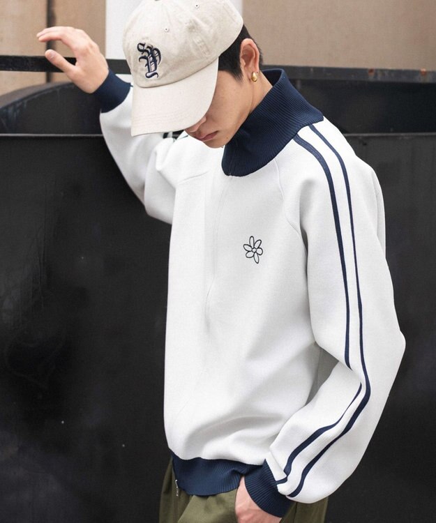 WEGO 【ユニセックス着用ITEM】ライントラックニットジャケット ホワイト