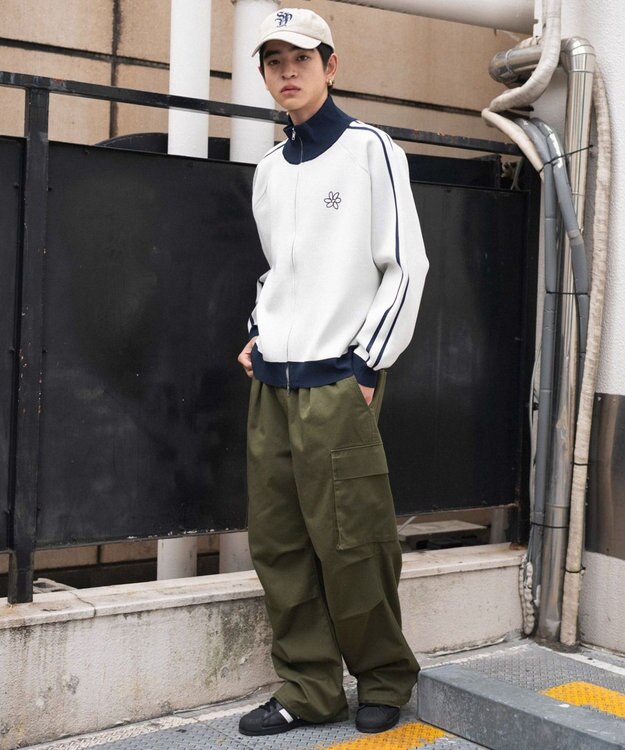 WEGO 【ユニセックス着用ITEM】ライントラックニットジャケット ホワイト