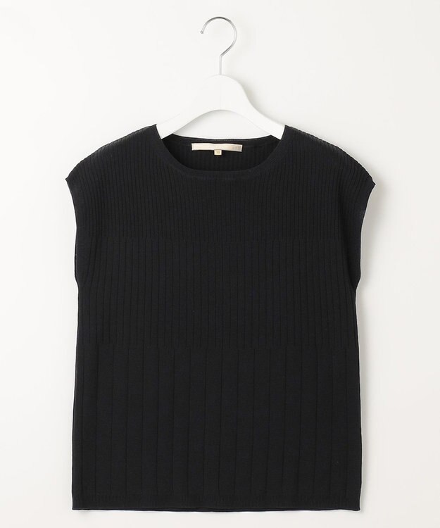 自由区 【XSサイズ～/洗える/セット可】ハイツイストコットンアセテート フレンチスリーブニット ネイビー系