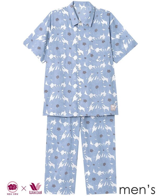 ワコール／睡眠科学 パジャマ SOU・SOU(R) 5分袖 半袖 8分丈 綿100%(本体) メンズ YGT161 睡眠科学／ワコール ブルー