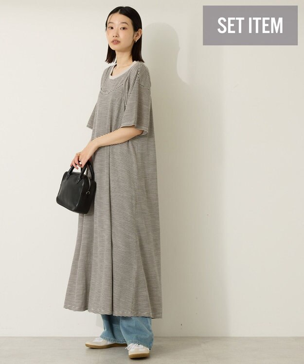 AMERICAN HOLIC 【2点セット】レイヤードボーダーＴワンピース Black