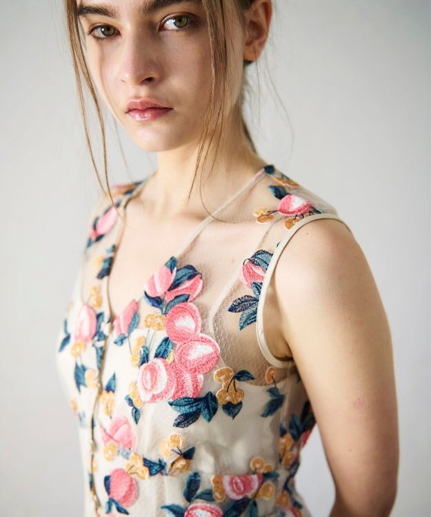 GRACE CONTINENTAL サマーフルーツ刺繍ワンピース キナリ