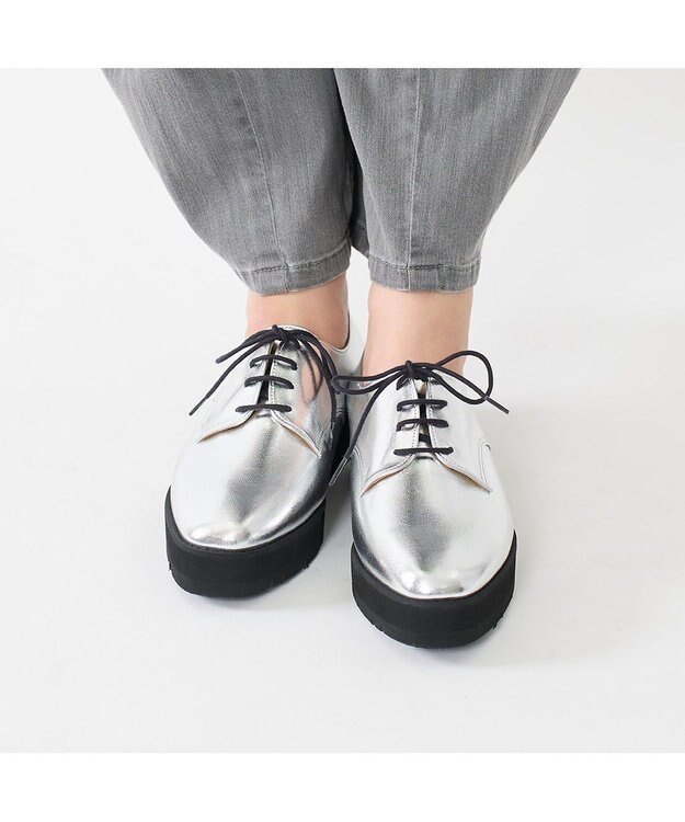 MODE ET JACOMO <carino>【レイン対応】レースアッププラットフォーム シルバー