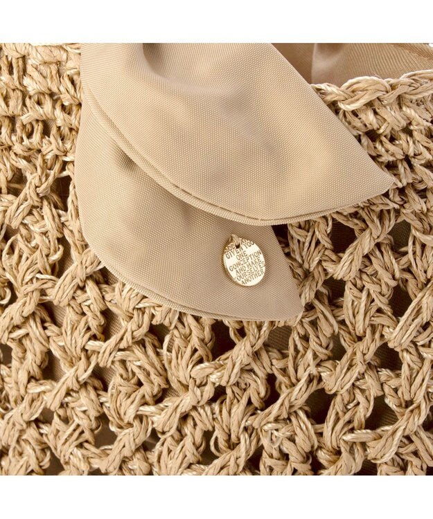 UNBILLION カシュカシュ cachecache / 下がりリボン柄編みトート ベージュ