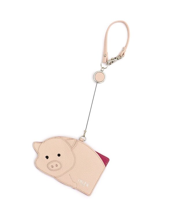 IBIZA アニマーダ　牛革　リール付きパスケース 薄ピンク