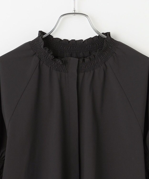 #Newans 【洗濯機可／撥水】シャーリングネック ボリュームスリーブシャツ ブラック