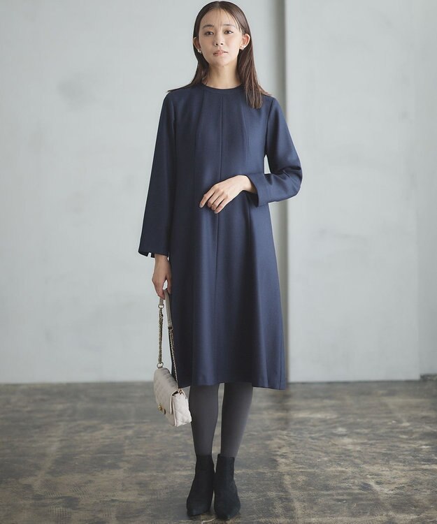 組曲 【WEB限定】ウールジョーゼット フレアワンピース ネイビー系