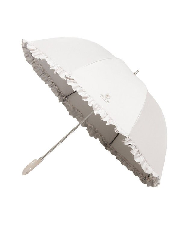 MOONBAT 【日傘】ポール & ジョー (PAUL & JOE　ACCESSOIRES) クリザンテームワンポイント フリル 雨の日OK スライド式 一級遮光 遮熱 UV オフホワイト
