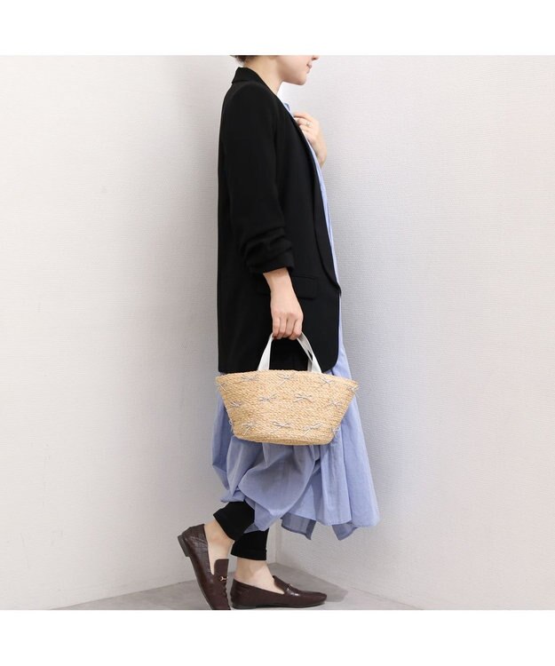 UNBILLION カカトゥ kakatoo / ラフィアブレードリボンバッグ カゴバッグ シルバー