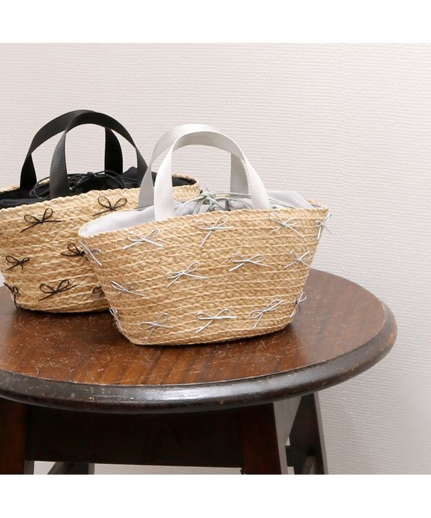 UNBILLION カカトゥ kakatoo / ラフィアブレードリボンバッグ カゴバッグ シルバー