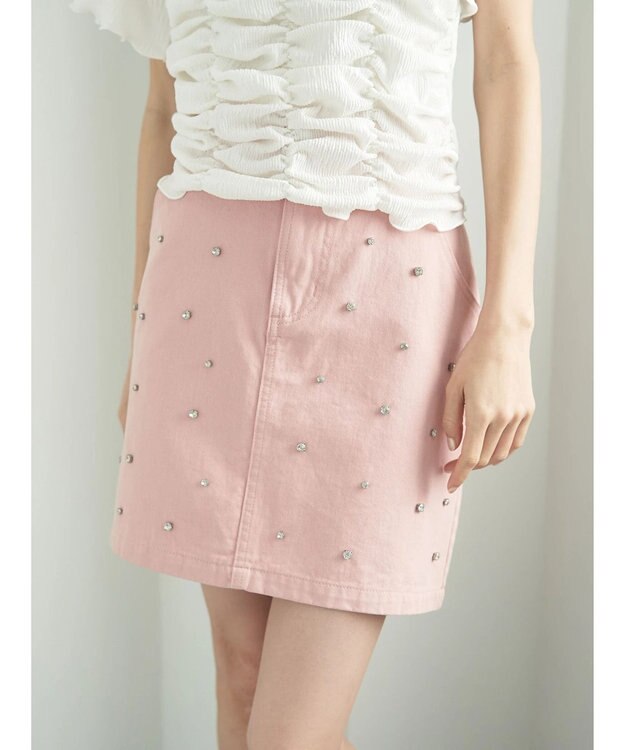 earth music&ecology ビジューデニムミニスカート Pink