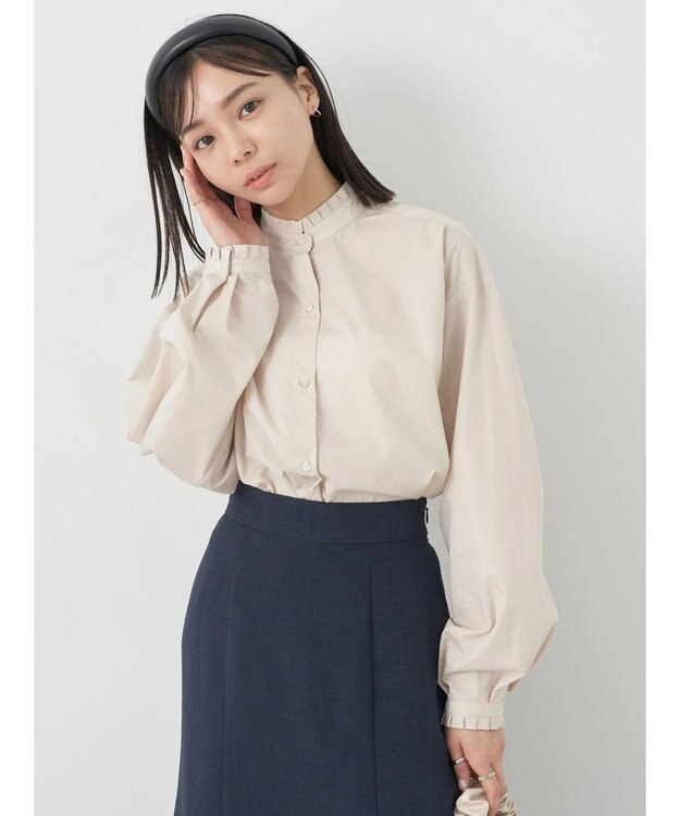 earth music&ecology Ｔ／Ｃ　スタンドフリルブラウス Light Beige