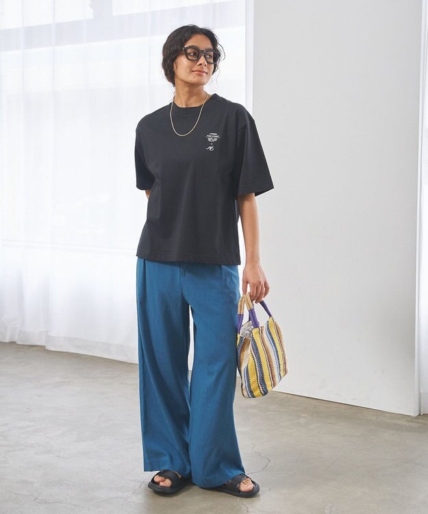 J.PRESS YORK STREET 【WOMEN】コットンワッシャータックワイド パンツ ピーコックグリーン系