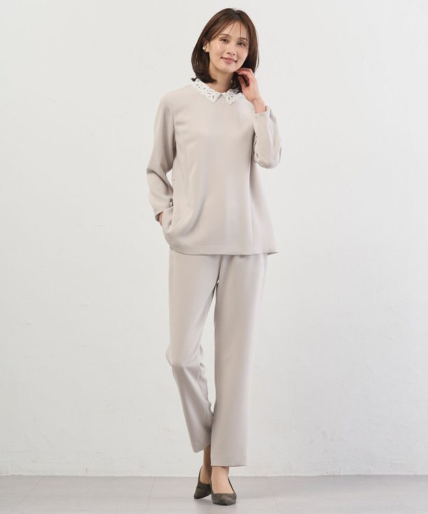 J.PRESS LADIES 【セットアップ対応】セラテリーダブルクロス テーパード パンツ グレージュ系