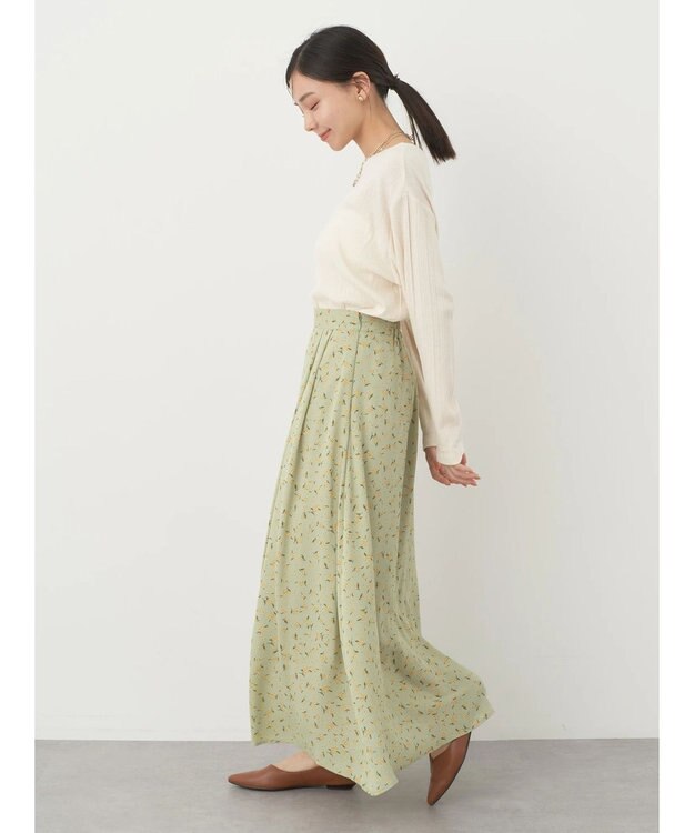 earth music&ecology キンモクセイ柄フレアスカート Green