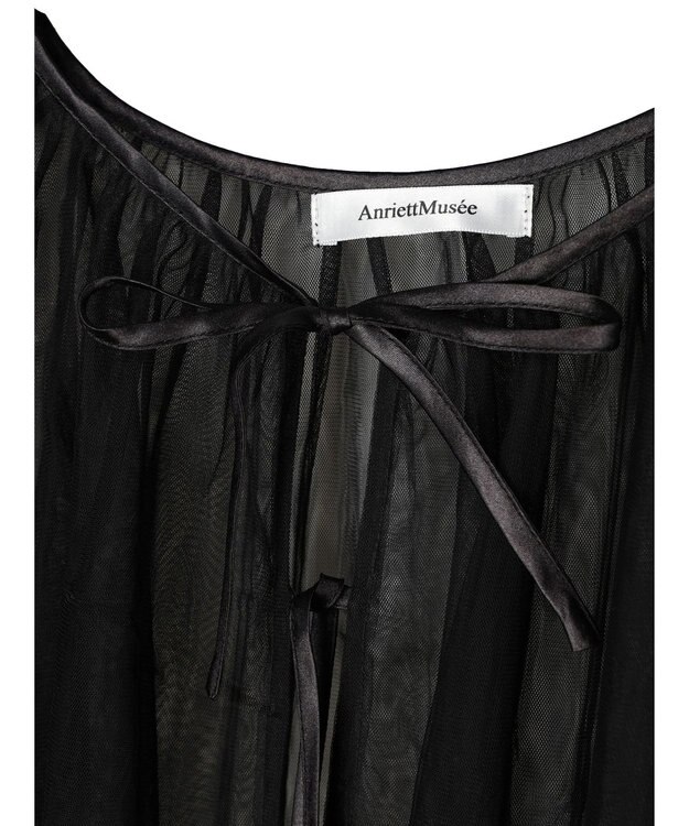 Green Parks リボンチュールデザインブラウス Black