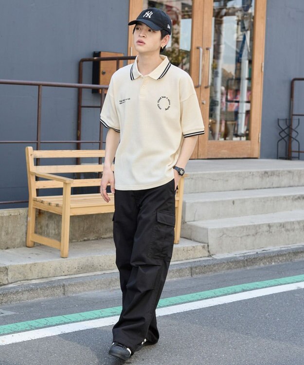 WEGO 【ユニセックス着用ITEM/MLサイズ展開】ワッフルラインポロ オフホワイト