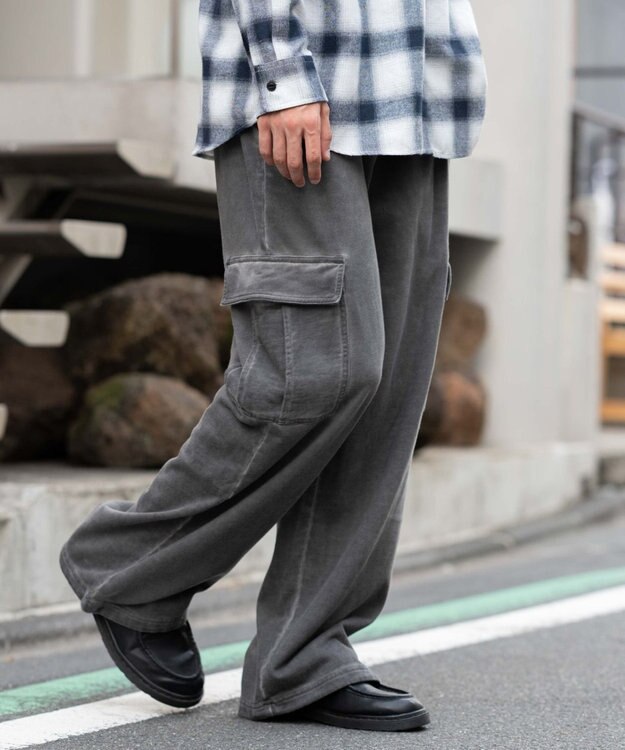 WEGO 【ユニセックス着用ITEM/ウエストゴム/MLサイズ展開】ワイドスウェットカーゴパンツ ブラックその他