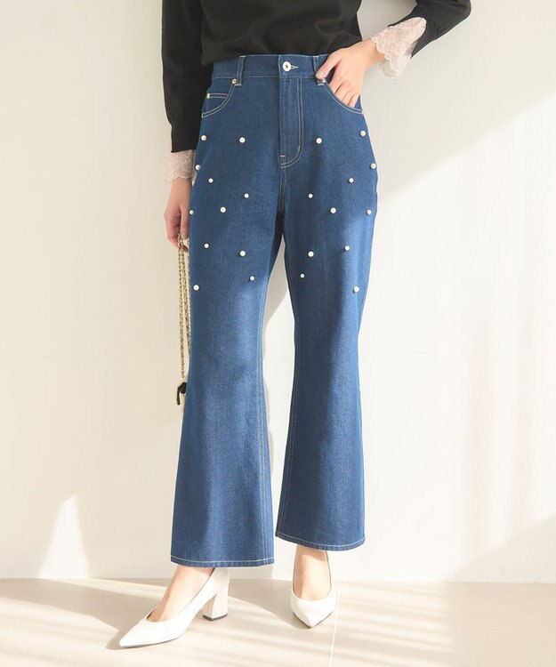 Feroux ランダムパールデニム パンツ ネイビー系