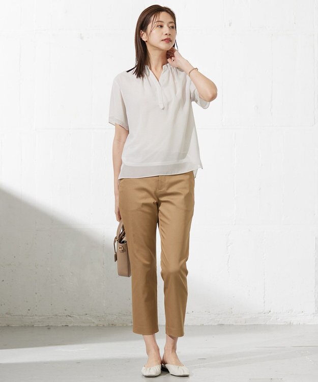 J.PRESS LADIES L 【洗える】シャンブレーサテン テーパード パンツ キャメル系