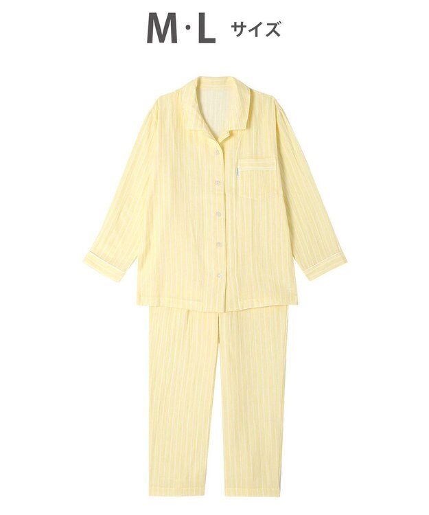 ワコール／睡眠科学 パジャマ 長袖 長ズボン 綿100%(本体) 二重ガーゼ 通気性 上下セット 前開き YDX570 睡眠科学／ワコール イエロー