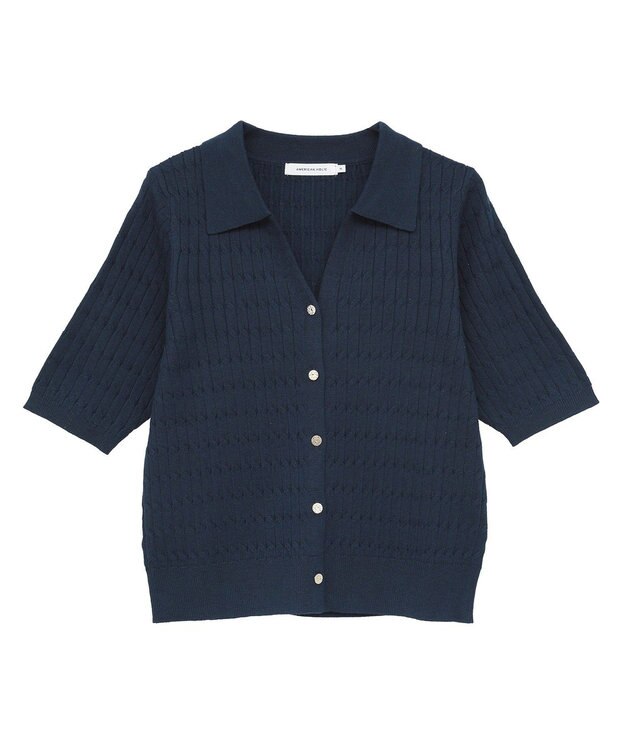 AMERICAN HOLIC 【2WAY】金ボタン衿付きケーブルプルオーバー Navy